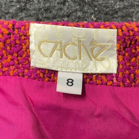 Vintage Cache 90’s Wool Gold Label Tweed A-Line Skirt Pink Orange Size 8 Medium - Picture 4 of 7
